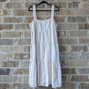 Madewell Button-Back Tiered Dress in Textural Rainbow Stripe Size 12